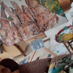 Collage Brocéliande en cours de réalisation, étape 4, vue de l'atelier