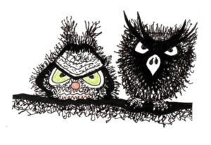 Deux oiseaux qui font la gueule, dessinés à l'encre noire