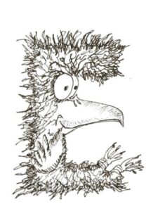 Oiseau en forme de lettrine E majuscule
