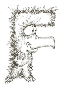 Oiseau en forme de lettrine F majuscule