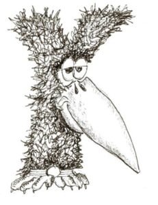 Oiseau en forme de lettrine K majuscule