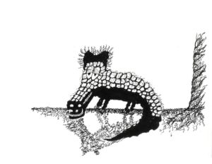 Un loup-crocodile à l'allure de dessin d'enfant, à l'encre noire