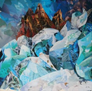 Un univers de glace, où pourtant la vie est partout, dans les plumes de l'oiseau qui forment la montagne, les dauphins et les poissons prisonniers de la glace, les yeux qui observent les skieurs.