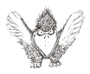 Oiseau en forme de lettrine W majuscule
