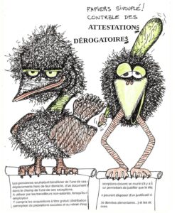 Deux oiseaux bizarres réclamant votre attestation de déplacement